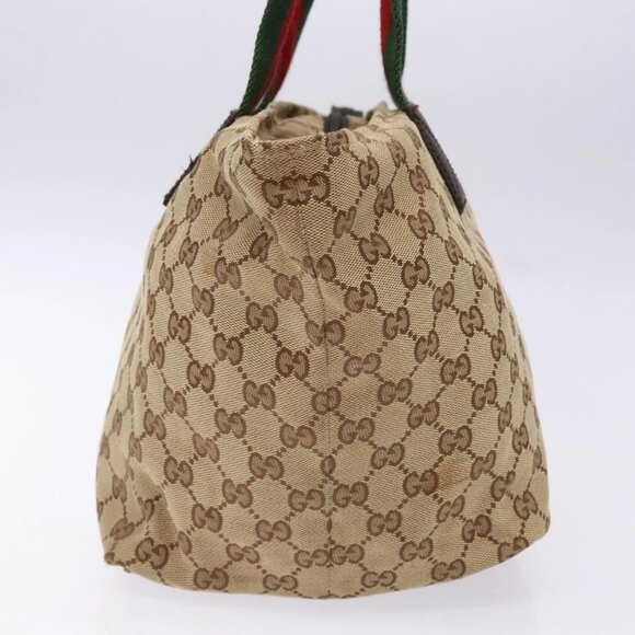 GUCCI GG Canvas Web Sherry Line Tote Bag Beige Red Green 131230 Auth ep10289 - Picture 5 of 16